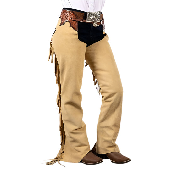 Men's Cowboy Fringe Beige Suede Leather Chaps MFCP538