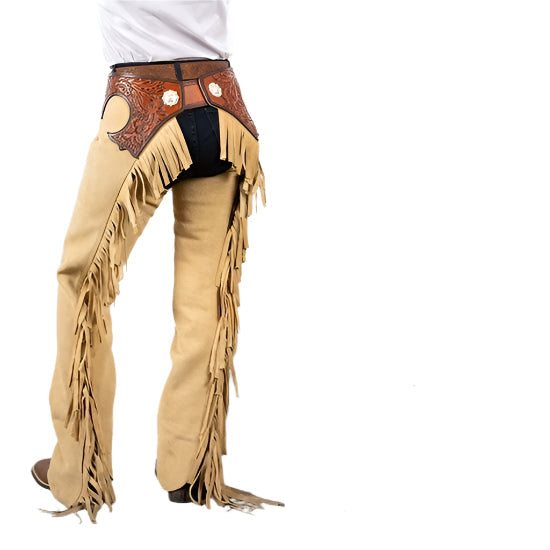 Men's Cowboy Fringe Beige Suede Leather Chaps MFCP538