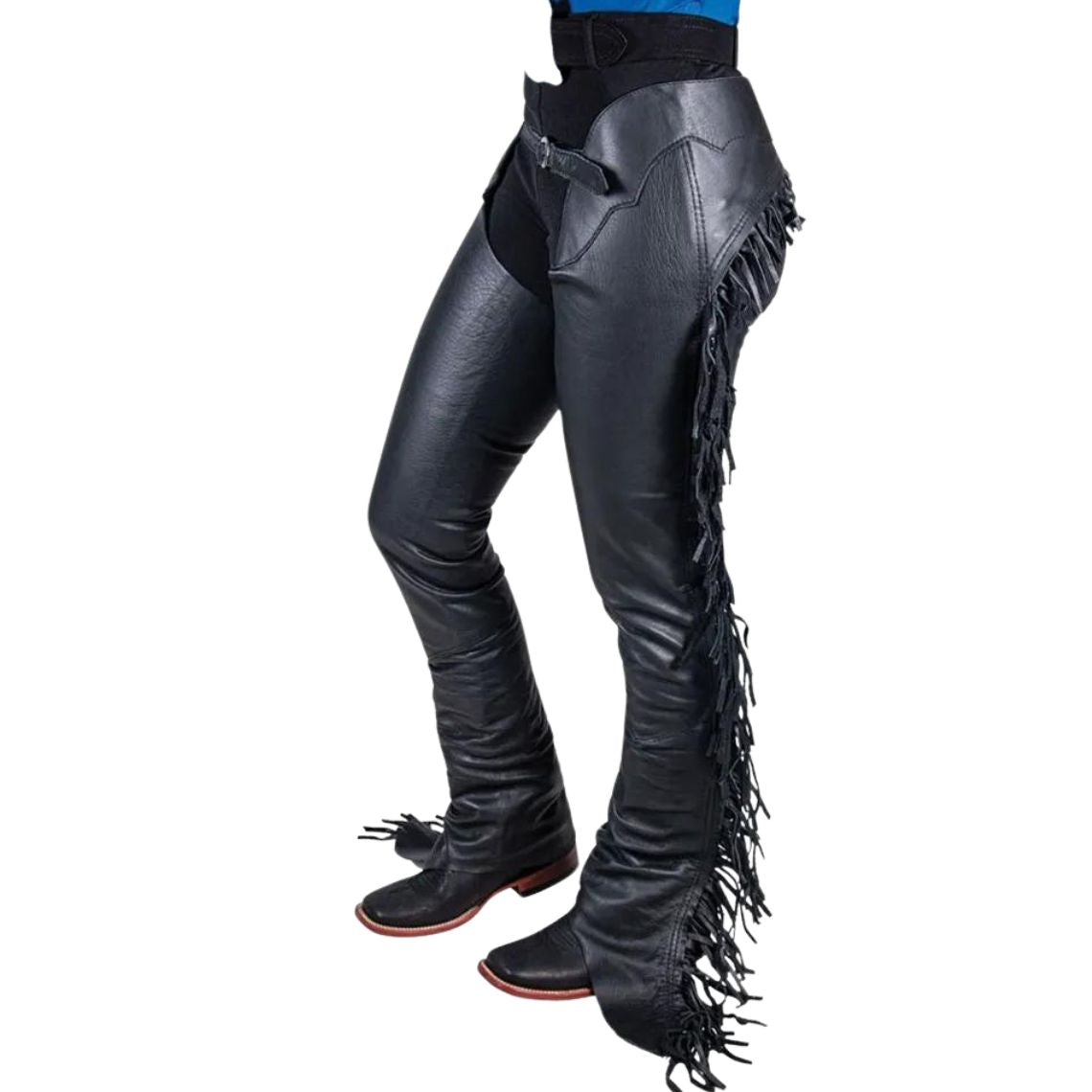 Men's Cowboy Fringe Black Leather Chaps MFCP528