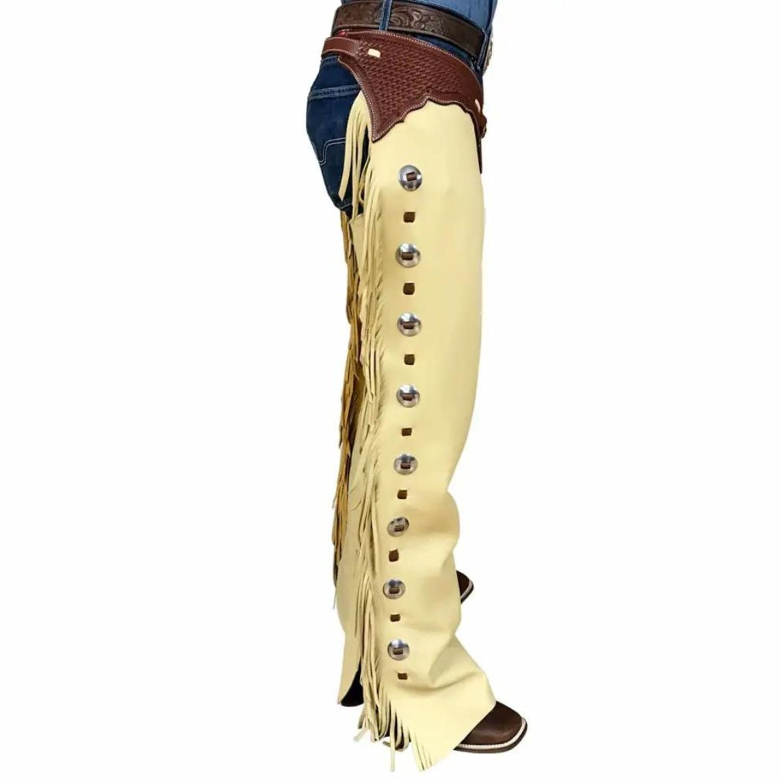 Men's Cowboy Fringe Beige Suede Leather Chaps MFCP539