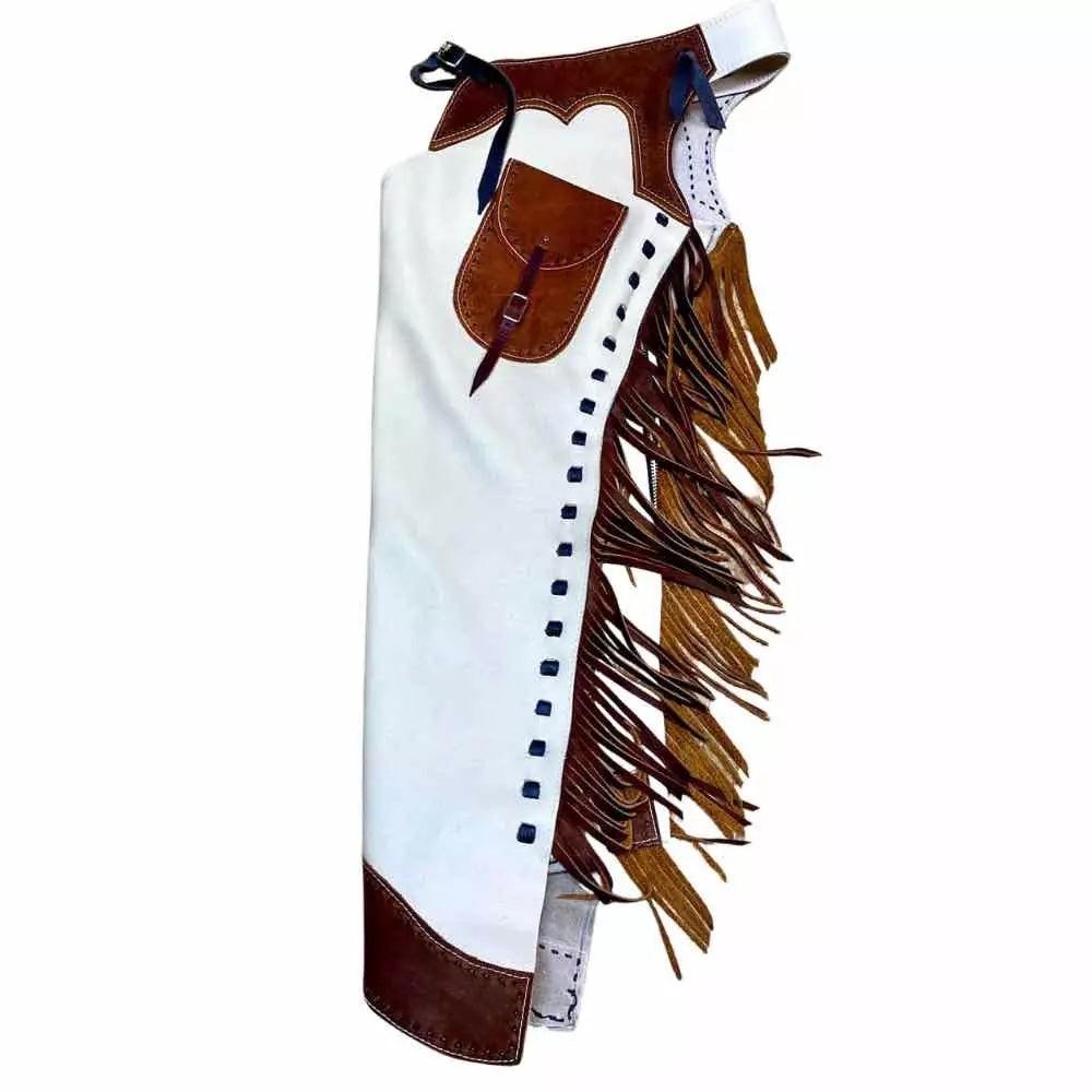 Cowgirl Fringe White Leather Chaps For Woman WFCP745