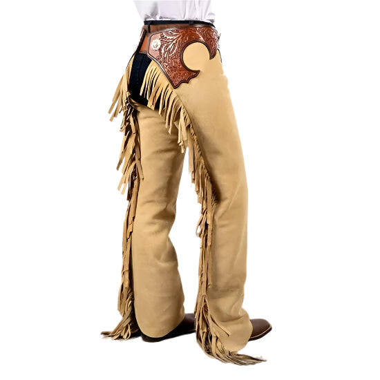 Men's Cowboy Fringe Beige Suede Leather Chaps MFCP538