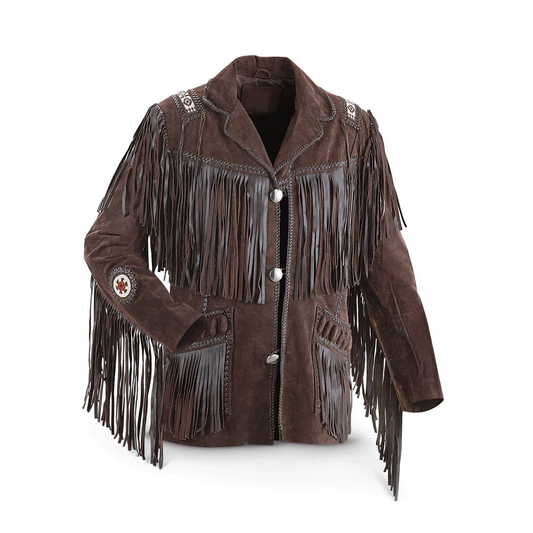 Cowboy Fringe Brown Suede Leather Jacket for Mens MFMJ117