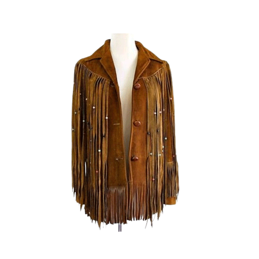 Cowgirl Fringe with Beads Brown Suede Leather Jacket for women MFWJ727