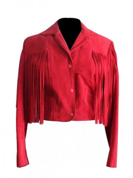 Cowgirl Fringe Red Suede Leather Jacket for women MFWJ755