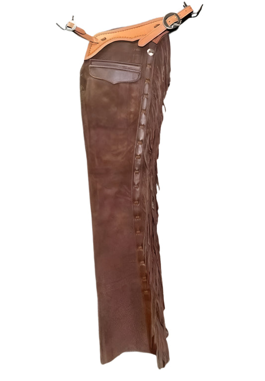 Men's Cowboy Fringe Brown Suede Leather Chaps MFCP513