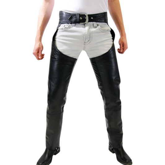 Men's Cowboy Black Leather Biker Chaps MFCP545