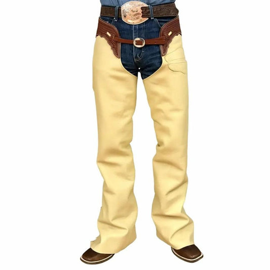 Men's Cowboy Fringe Beige Suede Leather Chaps MFCP539