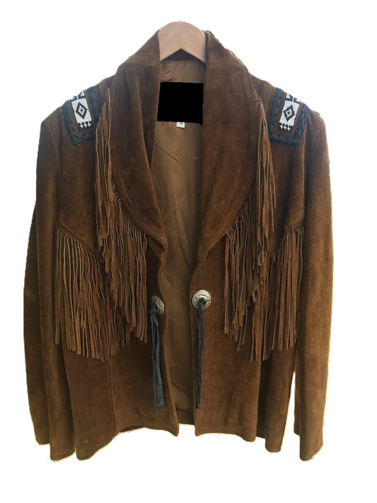 Cowgirl Fringe Brown Suede Leather Beaded Jacket for women MFWJ728