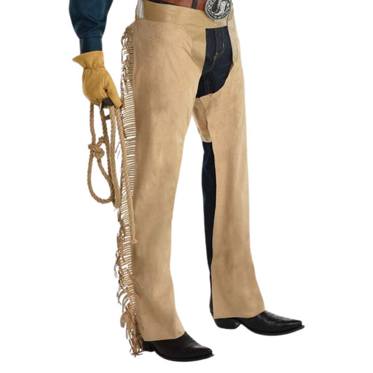 Men's Cowboy Fringe Beige Suede Leather Chaps MFCP541